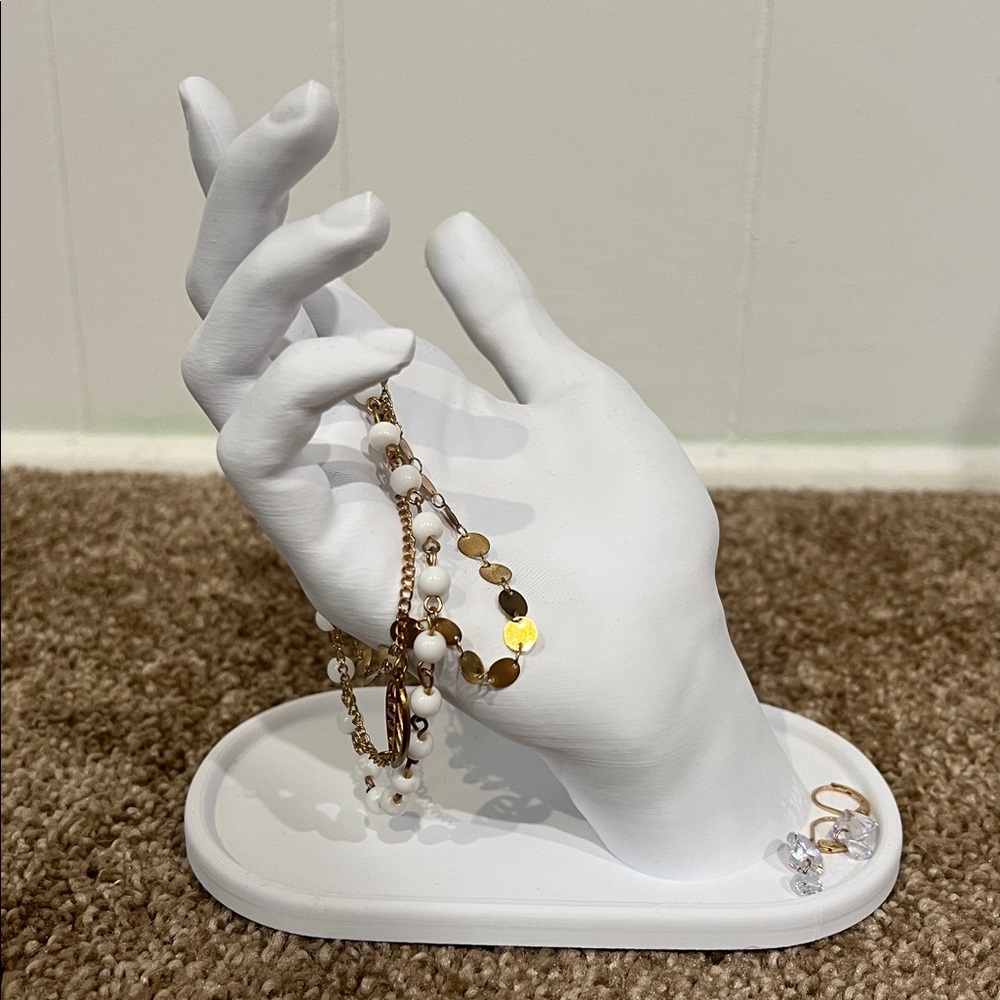3D Printed Modern Hand Sculpture Jewelry Stand with Tray